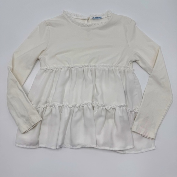 Mayoral Girls’ Tiered Ruffle Tunic Blouse Top White Size 10 Swing Back Button - Picture 1 of 6